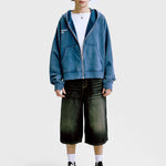 Basic Asterisk Zip Hoodie 'Washed Navy' mit weißen Sternen