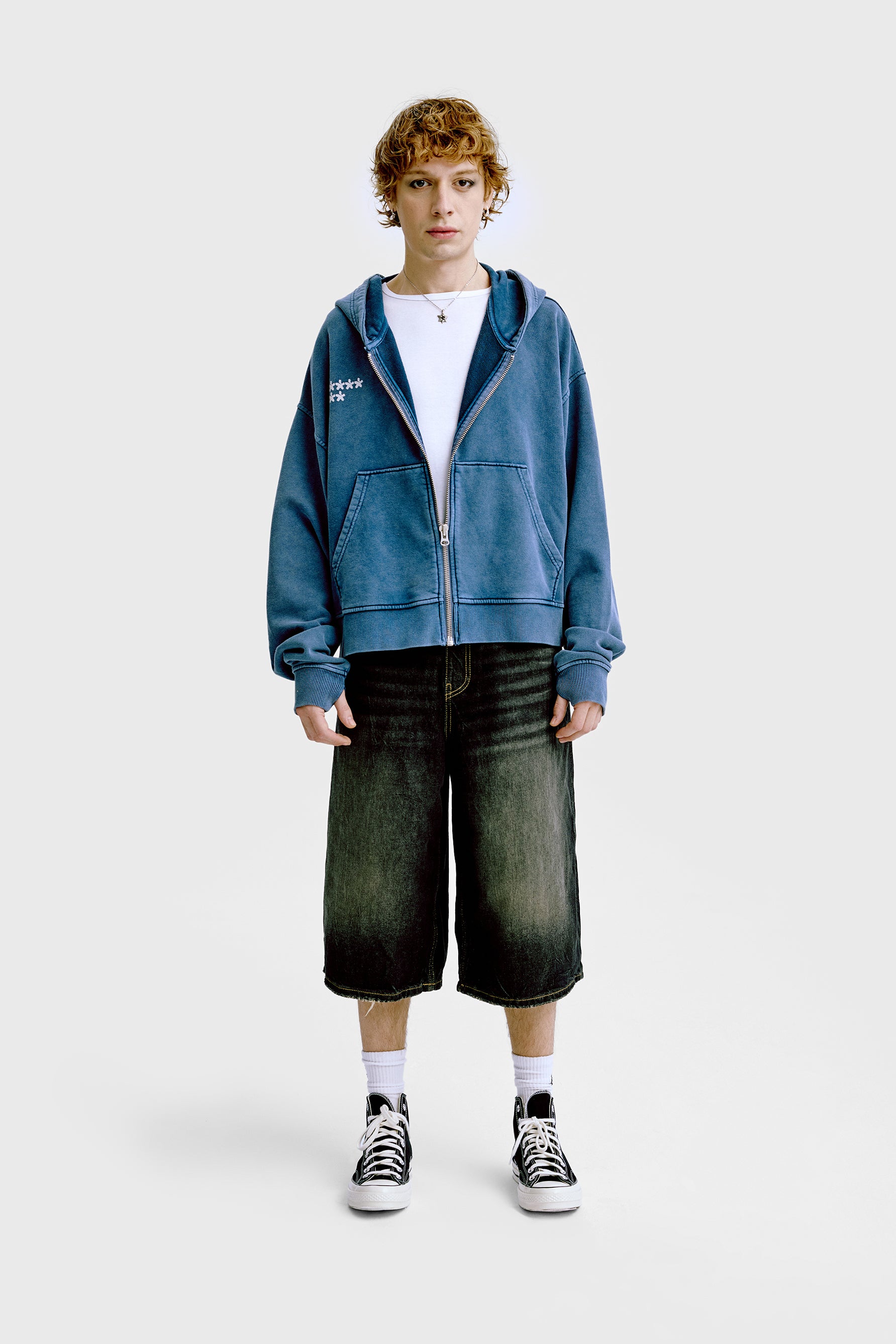 Basic Asterisk Zip Hoodie 'Washed Navy' mit weißen Sternen