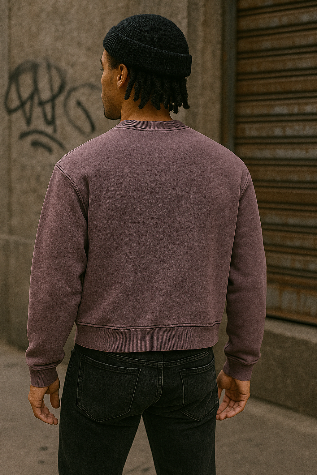 Lila Sweatshirt von Hinten