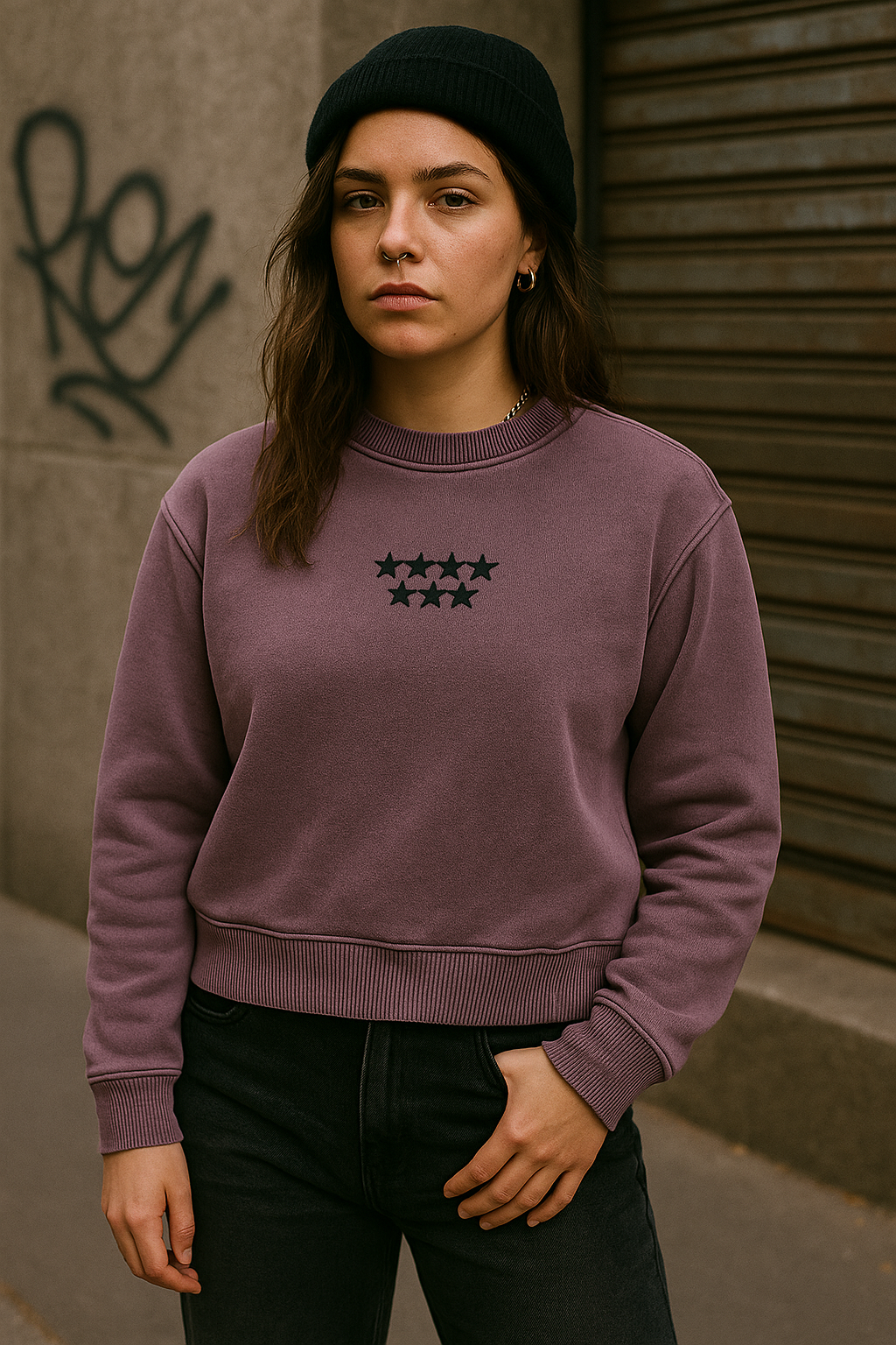 Distorted Stars Sweatshirt von vorne und in Pink