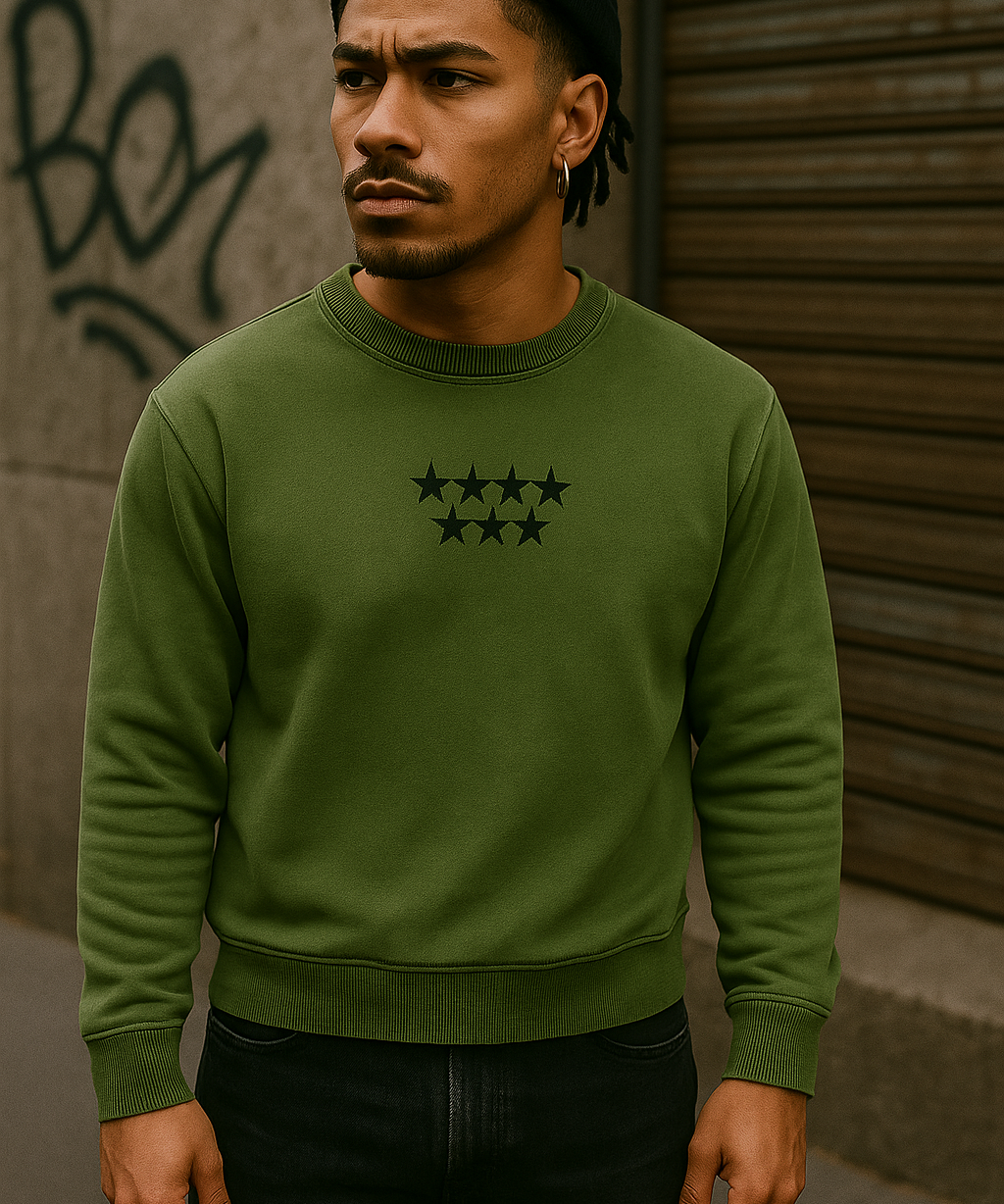 Grüner Khaki Sweatshirt mit schwarzen Sternen 