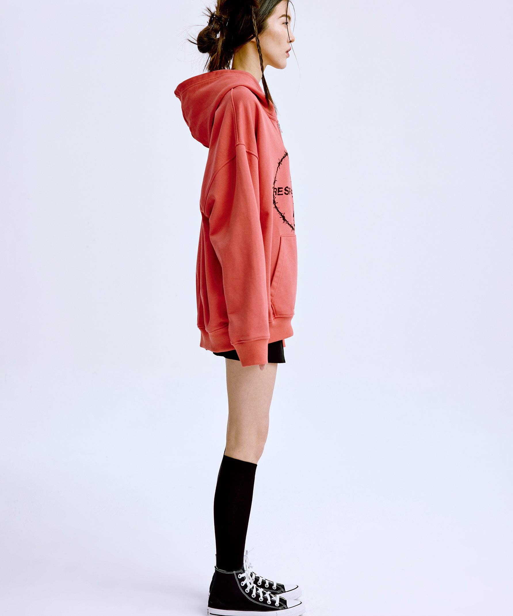 Spiked Zip Hoodie 'Tile Red' mit Aufdruck